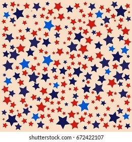 Abstract pattern with red and blue stars. This background can decorate your design of a banner, postcard or poster