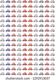 Abstract pattern with red and blue toy cars. Vector, hand drawn.