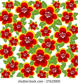 Abstract  pattern with red flowers  on a white background.