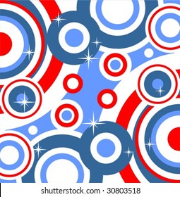 Abstract  pattern with red and white circles  on a blue background.