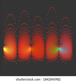 Abstract pattern reminiscent of five fires with sparks flying up in the air