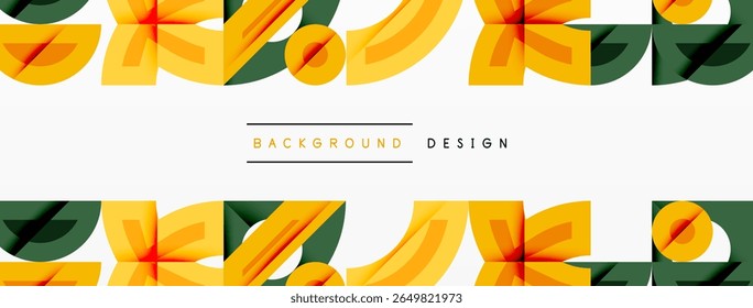 Abstract pattern repeats horizontally. Orange, green hues dominate design. Simple shapes create modern aesthetic. Background element.
