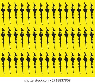 Abstract pattern of repetitive black vertical elements on yellow.
