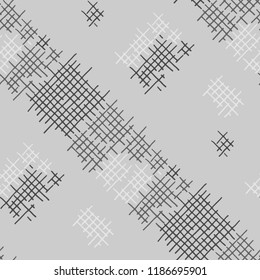  Abstract Pattern. Retro Hand Drawn Texture with Shabby Crossing Lines. Black and White Vector Pattern for Print, Cloth, Fabric. Abstract Seamless Pattern.