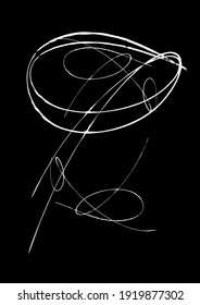 Abstract pattern of round curves resembling frying pan. Original modern vector drawing. Minimal graphic design. Geometrical background with loops. Dynamic composition of curved trajectories or paths.