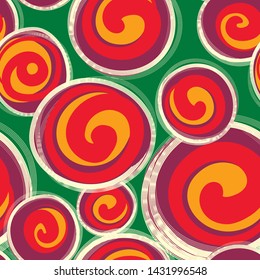 Abstract pattern with round shape forms in retro style. Seamless geometric background