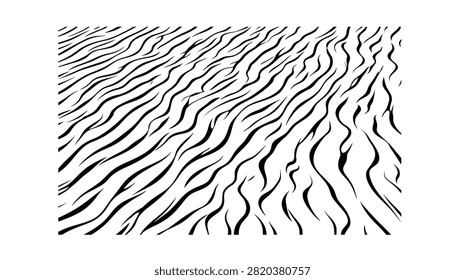 Abstract pattern of sand dunes, showing flowing lines and textures.