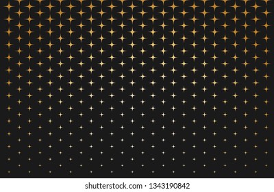 Abstract pattern of scale gold stars on black background - Vector illustration