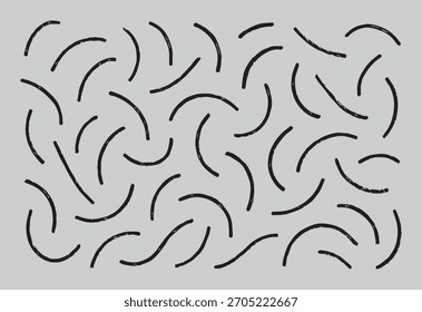 Patrón Abstractas de líneas curvas negras dispersas sobre un fondo gris claro, creando una textura visual dinámica y juguetona.