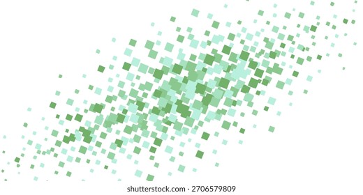 Abstract Pattern of Scattered Green Squares Forming a Dynamic Diagonal Motion on a White Background