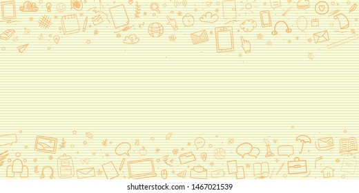 Abstract pattern with school supplies. Graphic paper background. Striped texture. Back to school. Hand drawn elements. Education concept