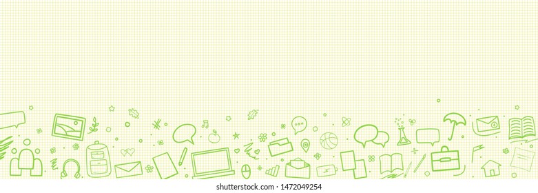Abstract pattern with school supplies. Graphic paper background. Checkered texture. Back to school. Hand drawn elements. Education concept