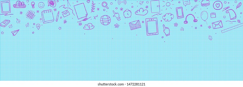 Abstract pattern with school supplies. Graphic paper background. Checkered texture. Back to school. Hand drawn elements. Education concept