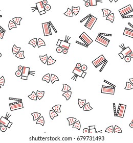 Abstract pattern seamless with movie projector, mask, slate film. flat designed illustration
