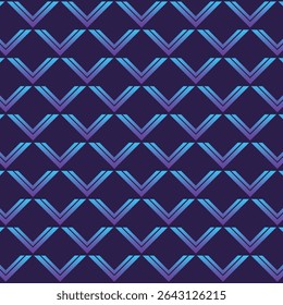 Abstract pattern seamless stripe gradient blue to purple V chevron on dark purple background