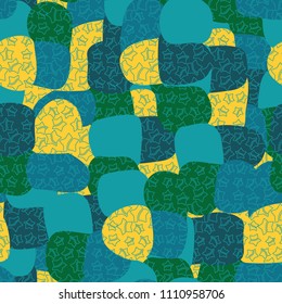 Abstract pattern. Seamless texture from large multi-colored spots. Camouflage. A network of five-pointed stars that are divided in half.