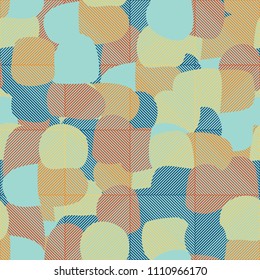 Abstract pattern. Seamless texture from large multi-colored spots. Camouflage. Regularly arranged squares consisting of diagonal bands.
