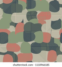 Abstract pattern. Seamless texture from large multi-colored spots. Camouflage. Regularly arranged squares consisting of diagonal bands.