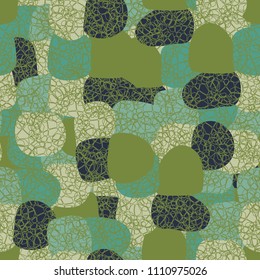 Abstract pattern. Seamless texture from large multi-colored spots. Camouflage. Dense network consisting of many rounded figures.
