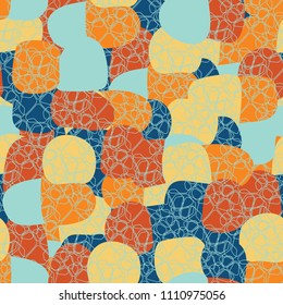 Abstract pattern. Seamless texture from large multi-colored spots. Camouflage. Rounded figures are arranged in a dense network.