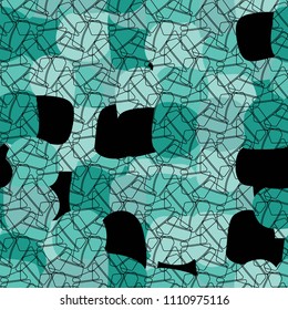 Abstract pattern. Seamless texture from large multi-colored spots. Camouflage. A network composed of broken pentagons.