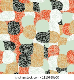 Abstract pattern. Seamless texture from large multi-colored spots. Camouflage. Dense network consisting of many rounded figures.