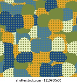 Abstract pattern. Seamless texture from large multi-colored spots. Camouflage. Network of small squares.