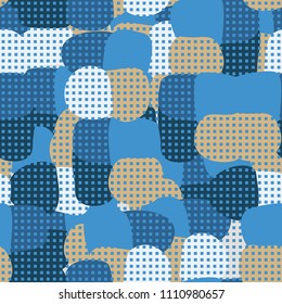 Abstract pattern. Seamless texture from large multi-colored spots. Camouflage. Network of small squares.