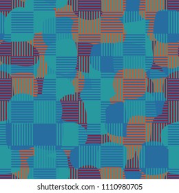 Abstract pattern. Seamless texture from large multi-colored spots. Camouflage. Chess network of striped squares.