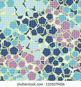 Abstract pattern. Seamless texture. Pentagons painted in different colors. Chaos. Small squares.