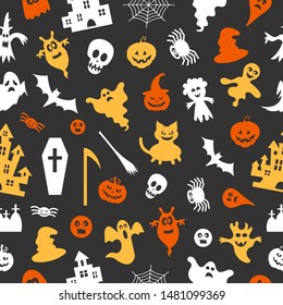 Abstract pattern seamless vector pattern background. Set of silhouettes of Halloween Great for fabric, paper, web banners, wallpapers.