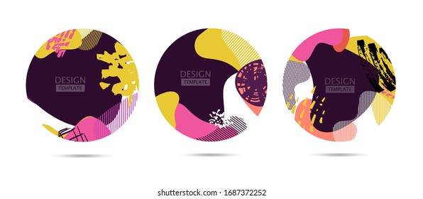 Abstract pattern. Seasonal sale banner. Trend background. Social media story templates. Bright colored with hand drawn scribbles  Birthday party or anniversary invitation. Pattern background set.