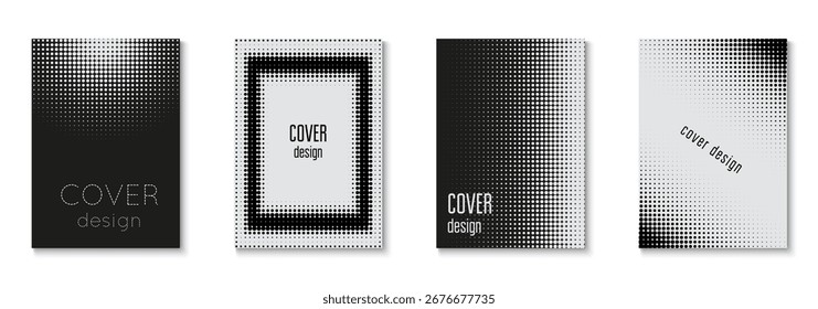 Abstrakter Mustersatz. Farbkunst mit Memphis-Elementen. Flache Einladung mit geometrischem Rahmen. Schwarzes Halbtonplakat. Markenschutz. Musik Schwarz-Weiß-Flyer. Weißes abstraktes Muster