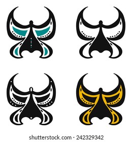 Abstract pattern from a set of colorful butterflies with wings isolated on white background