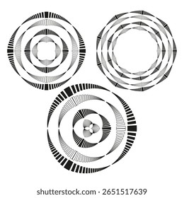 Abstract pattern set. Geometric circle forms. Black white Vector. Dynamic line elements.