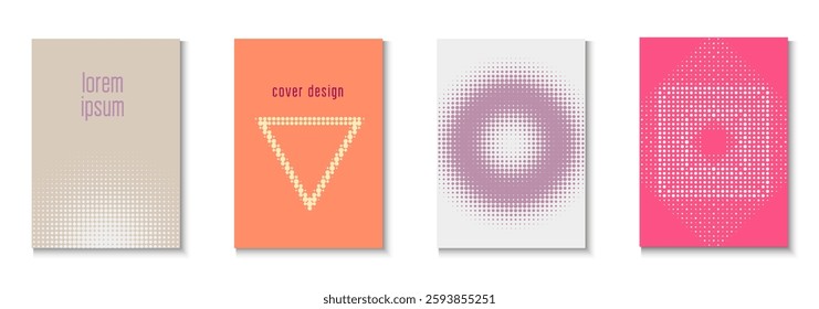 Abstract Pattern Set. Modern Tech With Simple Shapes. Futuristic Elements On Flat Page. Halftone Flyer. Minimalist Business Template. Geometric Book Poster. Trendy Abstract Pattern