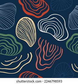 Abstract pattern set with organic shapes, sea shell, nature texture. Organic spots background. Doodle seamless pattern with line sea shell. Trendy vector background collection for cover, social media.