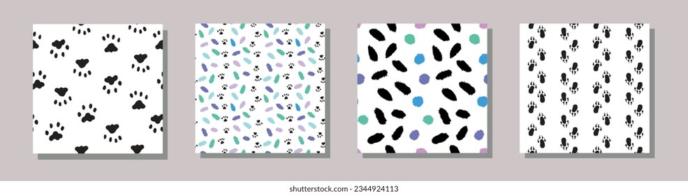 Abstract pattern set with speck and animal paw. 