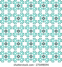 Abstract pattern with shapes: circles, squares and squares with rounded corners. Pattern for fabric. Retro background. Stock vector.