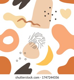 Abstract pattern with shapes and dots in pastel colors. Fine shade design for wrapping paper, textile, interior design, surface design, print art. Vector scalable seamless graphic.