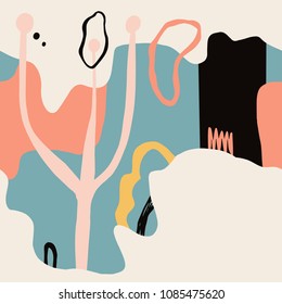 Abstract Pattern with shapes, lines, spots, imprints, dots . Artistic seamless background. Ready design ideas for for poster, trendy card, invitation, placard, brochure, flyer, presentation and more.