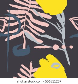 Patrón abstracto con formas, líneas, puntos, impresiones, puntos . Fondo artístico sin fisuras. Diseñe ideas para el afiche, la tarjeta de moda, invitación, pancarta, folleto, volante, presentación y más.