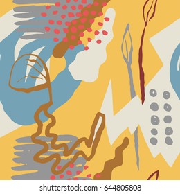 Abstract Pattern with shapes, lines, spots, imprints, dots . Artistic seamless background. Ready design ideas for for poster, trendy card, invitation, placard, brochure, flyer, presentation and more.