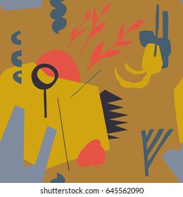 Abstract Pattern with shapes, lines, spots, imprints, dots . Artistic seamless background. Ready design ideas for for poster, trendy card, invitation, placard, brochure, flyer, presentation and more.