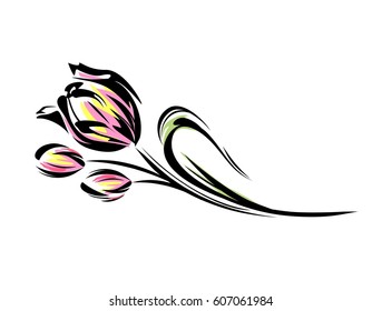 Abstract pattern with silhouettes of tulips .