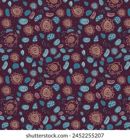Abstract pattern similar to ceramic ornaments. Seamless vector pattern with various shapes and abstract flowers. For fabric, wrapping paper, clothing, interior decoration and wallpaper.