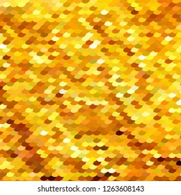 Abstract pattern similar to fish scales or embroidered with sparkles, sequins fabric. Different shades of Golden, yellow. Scalable vector illustration.