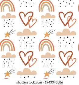 Abstract pattern with simple rainbows. Childish vector background in Scandinavian style