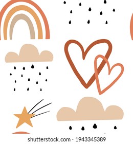Abstract pattern with simple rainbows. Childish vector background in Scandinavian style