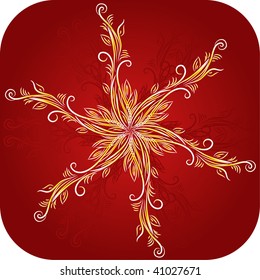 Abstract pattern snowflake on red background